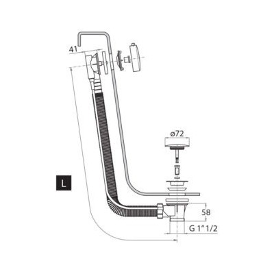 Vidage baignoire long avec manette et clapet recouvrant en laiton