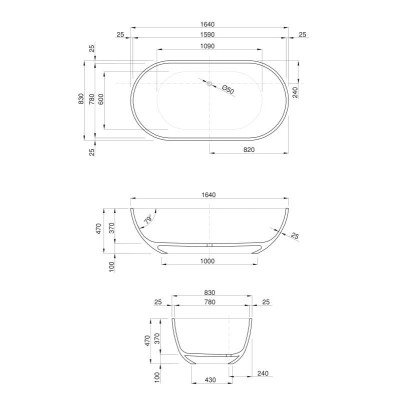 Baignoire 160cm avec un grand espace intérieur à poser en ilot