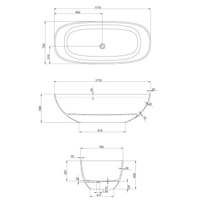 Baignoire ilot en résine solid surface à poser 170X75